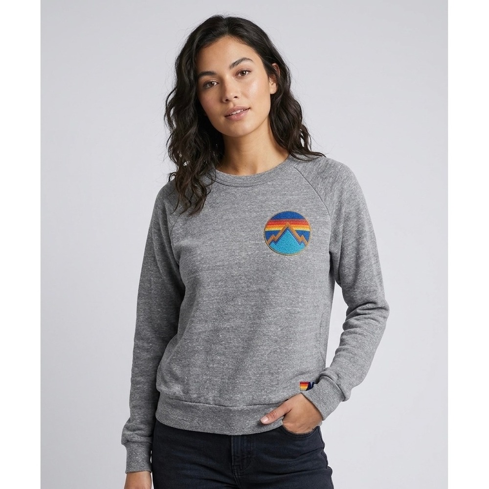 Aviator Nation Mountain Patch Sweatshirt XS Heather Grey Tri-Blend Pullover